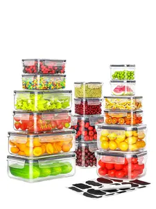 12/24pcs food storage containers, with easy-pull LIDS, for pantry and kitchen organizations - with free labels and markings, kitchen storage accessories