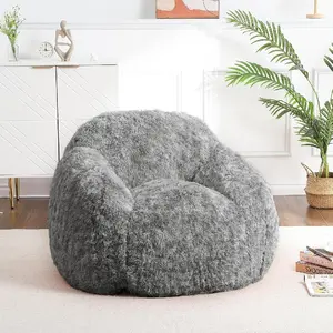 Faux Fur Bean Bag Chair High Density Foam Plush Armrest Design Leisure Seating for All Ages Reading Gaming Relax