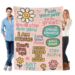 Positive Affirmation Daisy Flannel Blanket Soft Cozy Gift Throw with Cheerful Motivational Quotes & Cute Floral Design Perfect for Gifting to Loved Ones Snuggling Warmly or Adding Uplifting Vibes to Any Space