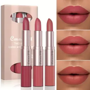 3pack 2 In 1 Lipstick Lip Set Two Tone Glossy Lipbalm The Best Choice For Color Selection Makeup Matte Easy To Apply Long Lasting Waterproof Cosmetic