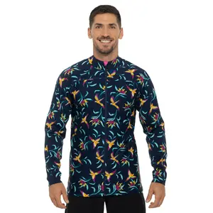 Men's Menorca Long Sleeve Swim Jacket | Navy Birds of Paradise