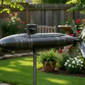 Navy Submarine Wind Spinner - Garden Metal Sculpture | Nautical Yard Decor, Submersible Whirligig, Outdoor Patio Ornament, Coastal Lawn Art, Marine Windmill for Flower Bed Display