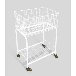 --Basket for garments,easy moved with wheels have brake,wire luandry basket visable, white ,rolling laundry basket