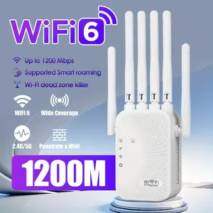 Wireless Network Extender And Repeater, Dual-Band 5ghz And 2.4ghz, 1200mbps Speed, 6 External Antennas, Coverage Up To 8,000 Square Feet, Supports Up To 50 Devices, Home Repeater With 2 Lan Ports.