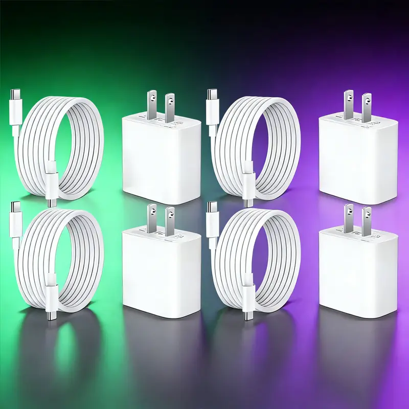 4-Pack 20W TypeC-C Fast Chargers with 10-Foot Long TypeC Cables, Compatible with 17 Air/17 Pro Max/16/15 Pro Max Series & USB-C Devices - White Fast Charging Adapter