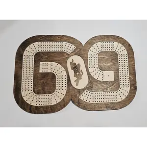 69 Cribbage Board with Wooden Design, Number 69 and Character Graphic, Ideal for Playing Cribbage