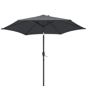 7.5FT Round Outdoor Patio Umbrella with Tilt Adjustment, Crank Lift System, 6 Iron Ribs & Iron Pole, Waterproof UV Protected Polyester Canopy, black shelter sunshade portable