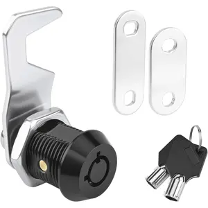 Black Zinc Alloy Tubular Cam Lock with Keys - Keyed Alike Lock with Hook Cam for Toolbox Cabinet Mailbox, 1 Pack (0.67")