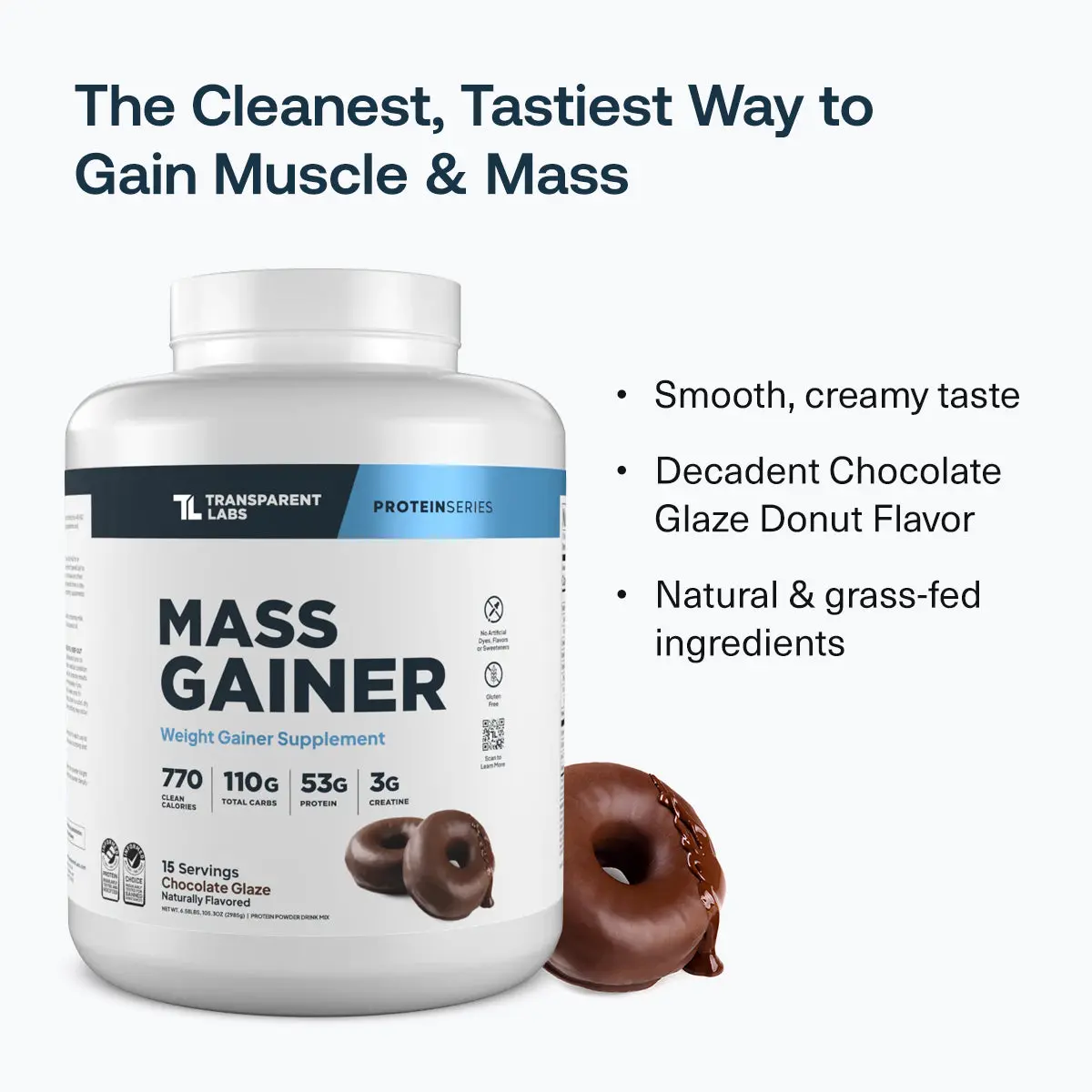Transparent Labs Mass Gainer - 53g Grass-Fed Protein with 100g+ Clean Carbs, Whole Food Nutrition for Muscle & Mass