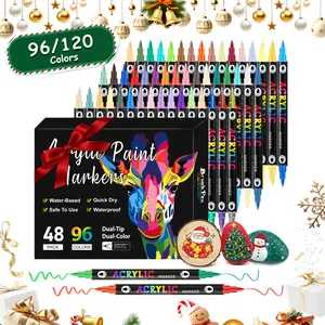 2026 New Model 48/60 sets of double-ended acrylic painting brushes, ultra-fine pointed acrylic brushes, suitable for rock painting, ceramics, stones, wood, canvas, stone materials, DIY products, card making, Christmas gifts.