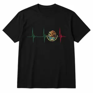 100% Cotton Mexican Heartbeat ECG T-Shirt, Pride Graphic Tee with Flag & Badge