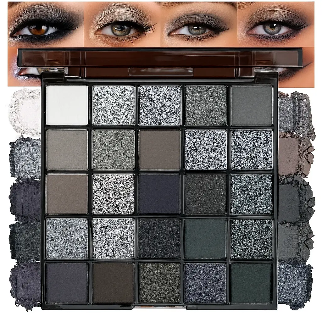 K'apeine 25 Color Cosmetic Eyeshadow Palette, Matte & Shimmer Shades, Highly Pigmented Palette, Long-Lasting Neutral Colors, Transparent Container, Natural Makeup Look, Eye Makeup Products, Eye Shadow Plate