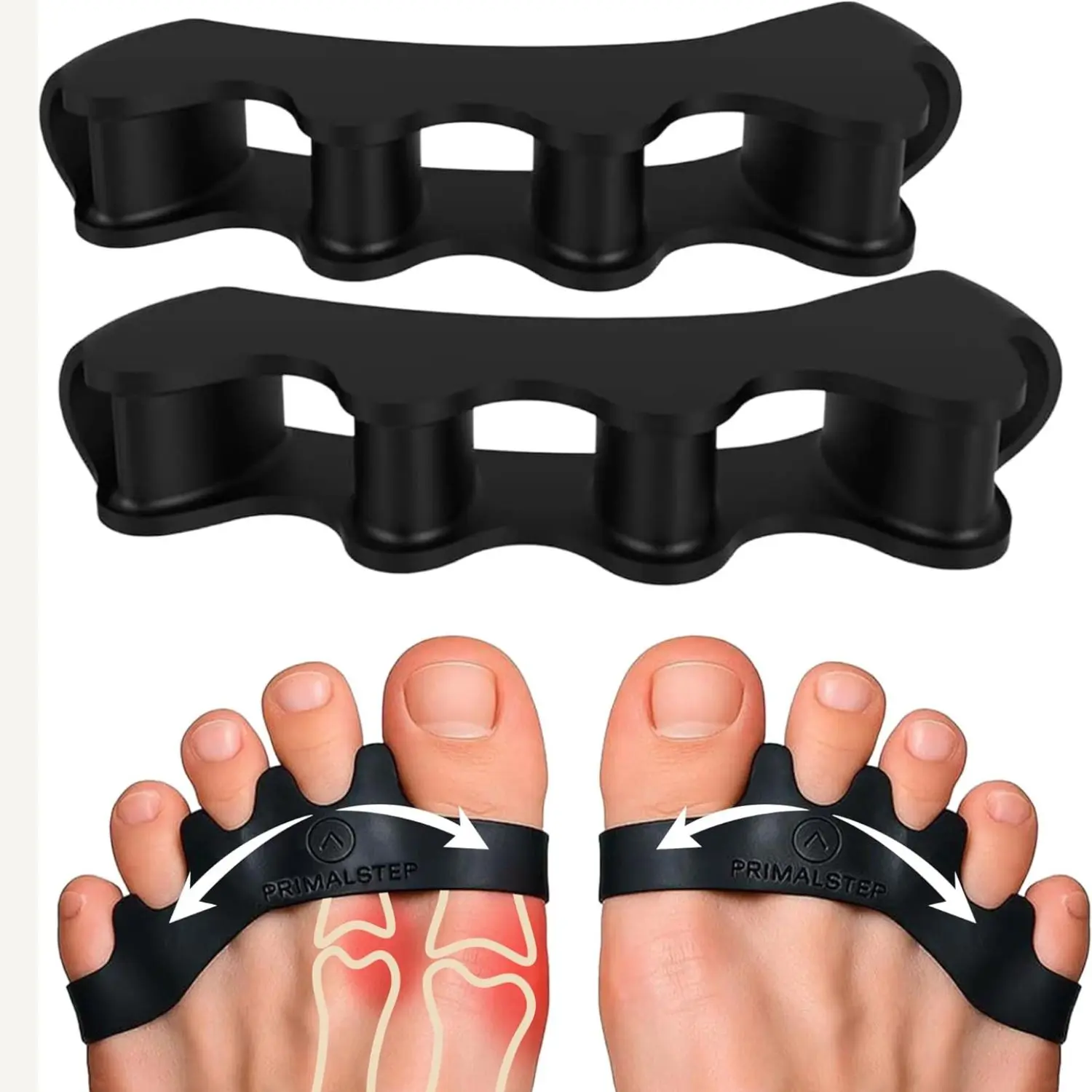 VYCE PrimalStep Toe Separators, Spreaders, Spacers, Straightener to Correct Toes for Men and Women, Bunion Corrector, Plantar Fasciitis and Athletic Mobility, S/M