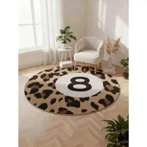 1pc Leopard Print Round Rug, Soft Polyester Fiber Halloween 8-Ball Round Shag Rug - Machine Washable Indoor Mat, Suitable For Bedroom, Room Decor, Horror Decor, Decorative Rug, Bedroom Decor, Small Rug, Rug, Home Decor