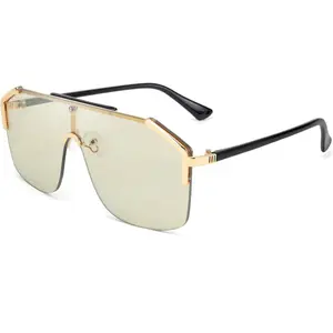 EyeconicFinds Classic Siamese One Piece Oversized Sunglasses Nice Rimless Stylish Retro Design for Women Men B2634