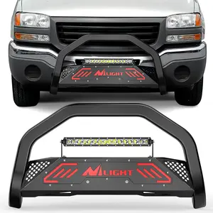Nilight Bull Bar with Light fits 1999-2006 Chevy Silverado & GMC Sierra (07 Classic)/ 2000-2006 Suburban Tahoe & Yukon & XL / 2002-2006 Avalanche Front Bumper Grille Guard with Skid Plate Licence Hole