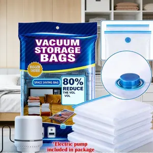 12-Pack Reusable Vacuum Storage Bags with Pump, Space-Saving Compression Bags for Travel, Bedding, Clothes & Moving