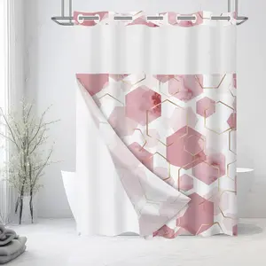 No Hook  Shower Curtain with Snap-in Fabric Liner Set for Bathroom, Hotel Style Modern Geometric  Shower Curtain with See Through Top Window, 71x74