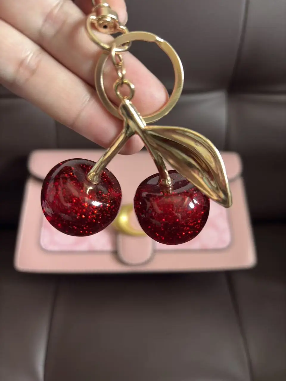 2 in 1 Cherry Charm and Crossbody Bag Set for Women Red Cherry Gold Leaf Keychain Detachable Y2K Sweet Mini Purse Daily Versatile Birthday Holiday Gift Value Bundle
