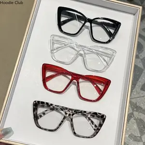 4PCS Fashion Cat Eye Blue Light Blocking Glasses for Women & Men, Large Frame Unisex Square Flat Lens Eyewear, Stylish Anti-Eye Strain Screen Protection Glasses, Lightweight Fashion Sunglasses for Office Work, Computer Use, Travel & Daily Outdoor Wear