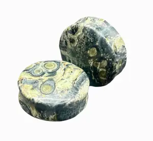 Nurturing Unique Grounding Polished Green Eye Jasper Stone Plugs, Double Flare Organic Gauges Pair, 3mm-30mm Natural Crystal Earrings