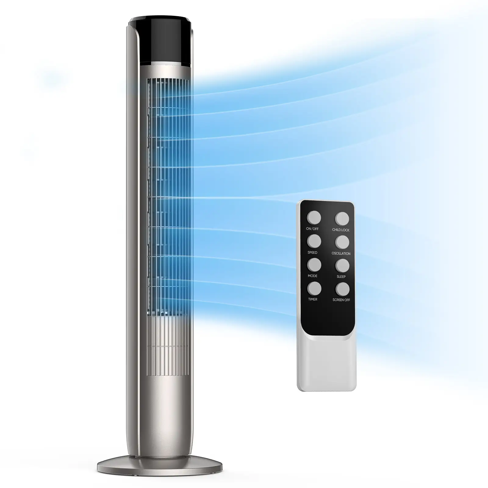 Tower Fan for Bedroom, 25ft/s Velocity 28dB Quiet Floor Fan, 90° Oscillating Fans for Indoors with 4 Speeds, 4 Modes, 8H Timer, Bladeless Standing Fan