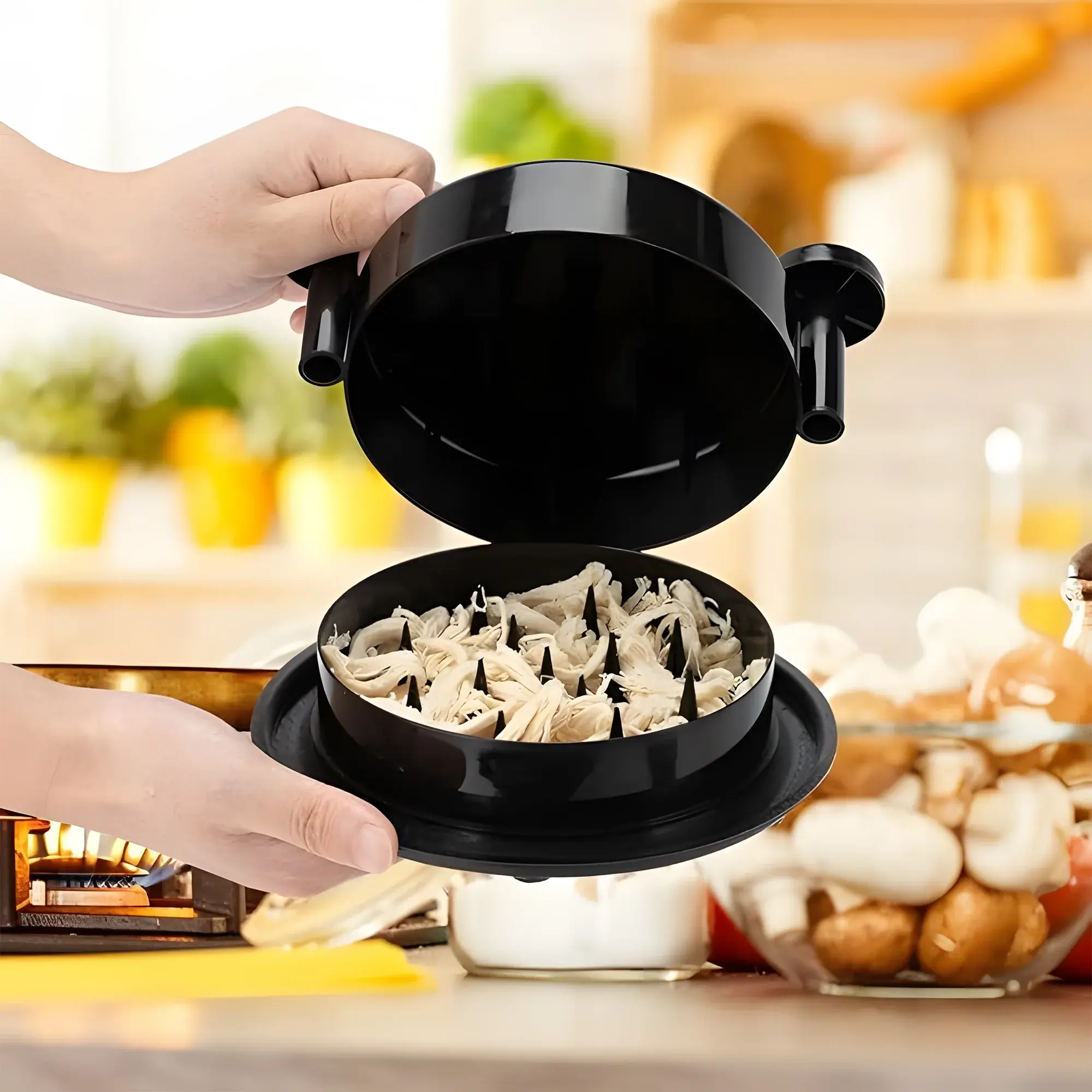 Manual Chicken Shredder with Lid, Handheld Meat Shredder Tool for Chicken Breast, Pork, Beef & Turkey, Easy Pull Meat Grinder & Chopper for Kitchen, Meal Prep, BBQ, Cooking, Food Processing & Commercial Use