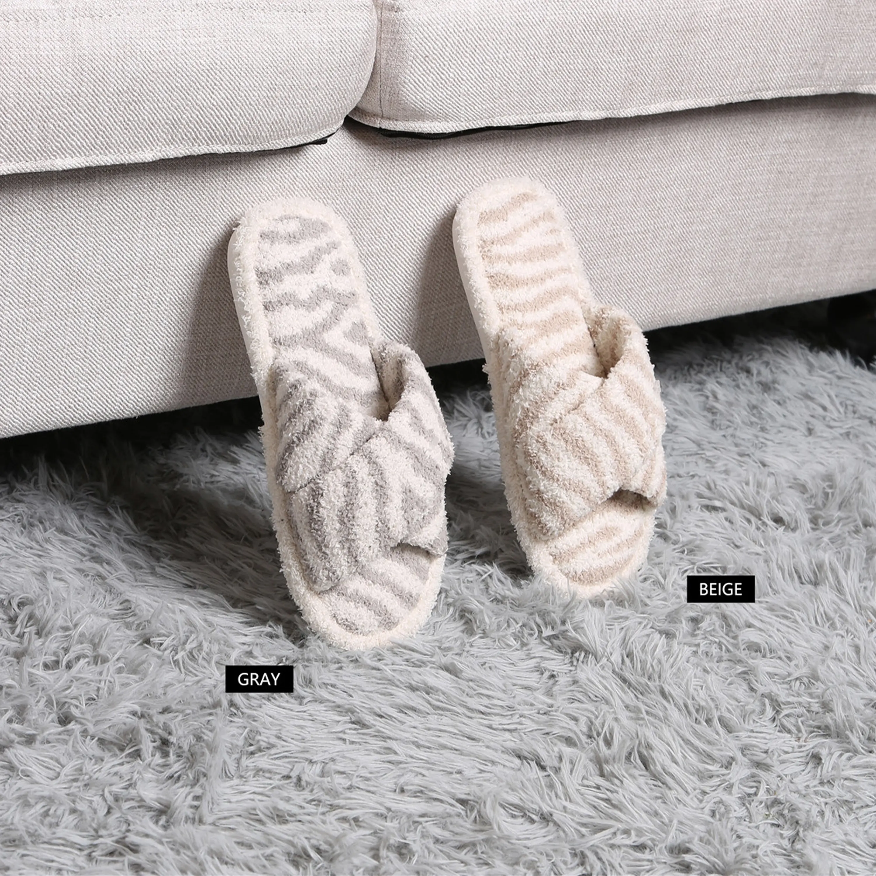 ComfyLuxe Zebra Pattern Luxury Soft Criss-Cross Slippers
