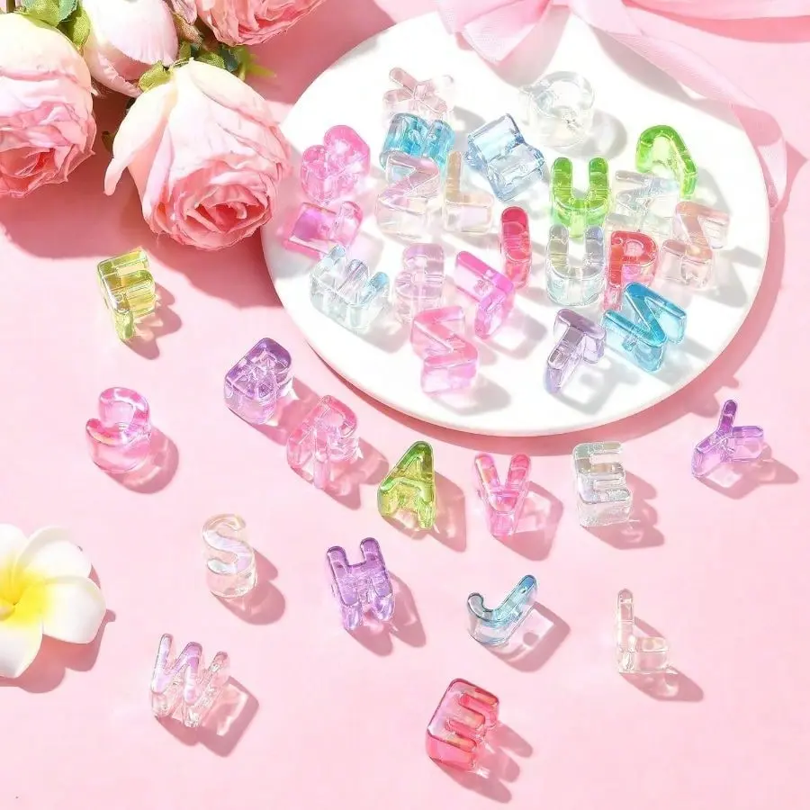90 pieces of transparent, colorful, large-hole letter sets, perfect for crafting bracelets/phone cases/DIY decorations, and ideal for holiday gifts.