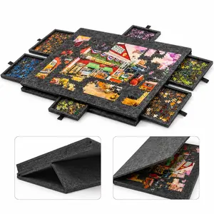 Puzzle Board, 6-Drawer Classification System with Tile Storage, Foldable Jigsaw Table with Built-In Stand & Protective Cover, Portable Puzzle Organizer for Adults, Spacious Family Game Board (Gift for Puzzle Lovers)
