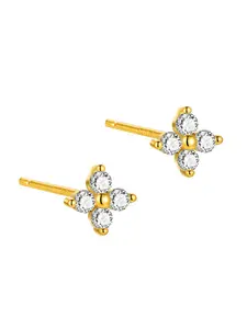 S925 Silver Lucky Four-Leaf Clover Earrings, Cute Zircon Ear Bone Studs, Mini Crystal Flower Pierced Earrings, Fashion Jewelry Gift