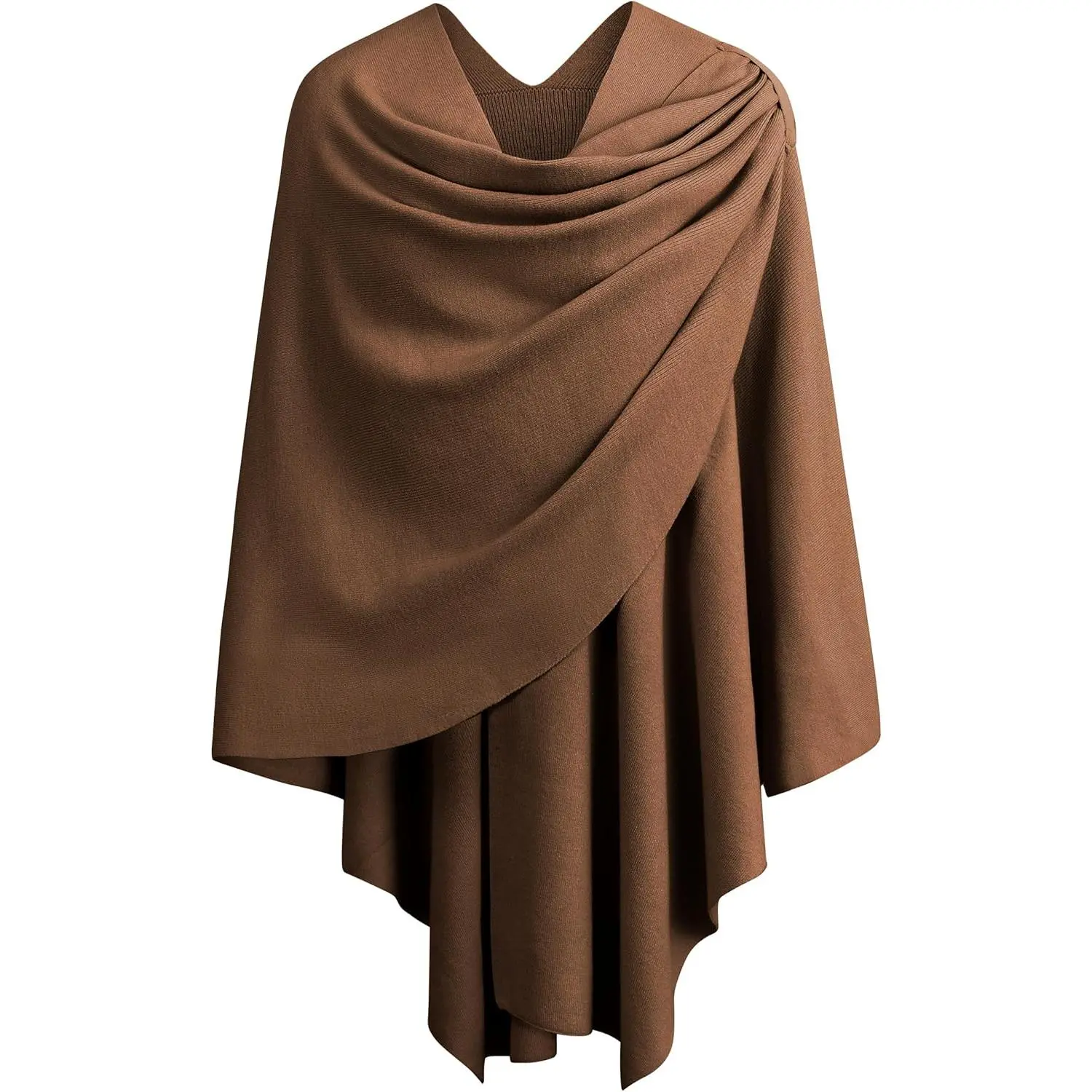 Women's Knitted Poncho Cape, Elegant Casual Topper with a Loose Fit and Cross-Front Design for Fall Winter, Female, Knit Fabric