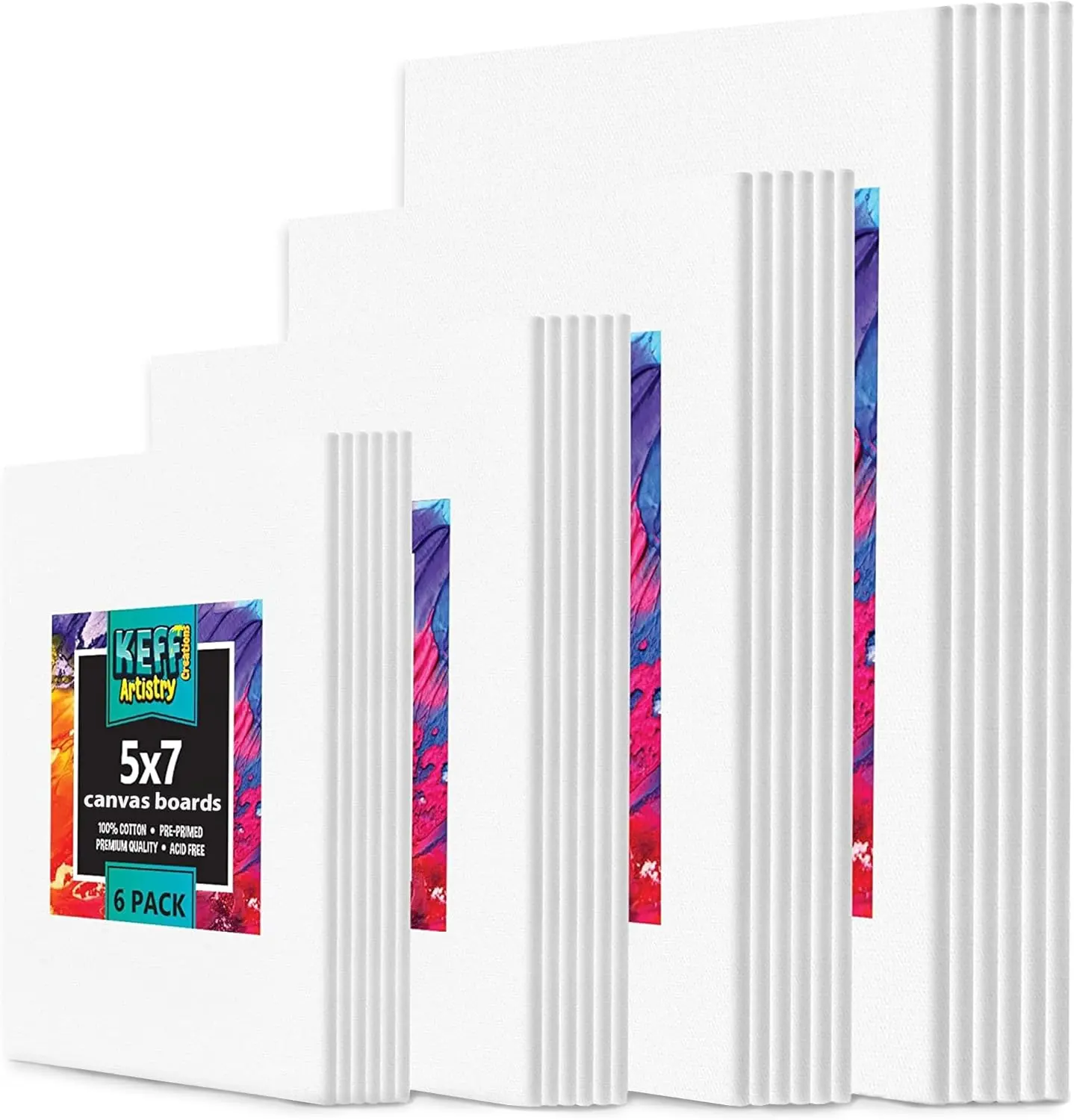 24-Pack 𝗣𝗥𝗘𝗠𝗜𝗨𝗠 Canvas for Painting, 6 of 5X7, 8X10, 9X12,11X14 Painting Canvas Boards, Art Supplies for Adults & Kids - 100% Cotton Primed Canvases for Painting Acrylic, Oil, Watercolor KEFF