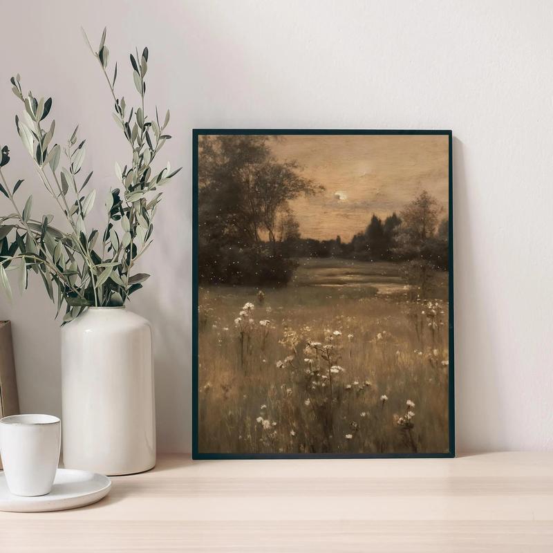 Moody Meadow Landscape Print Vintage Countryside Wall Art