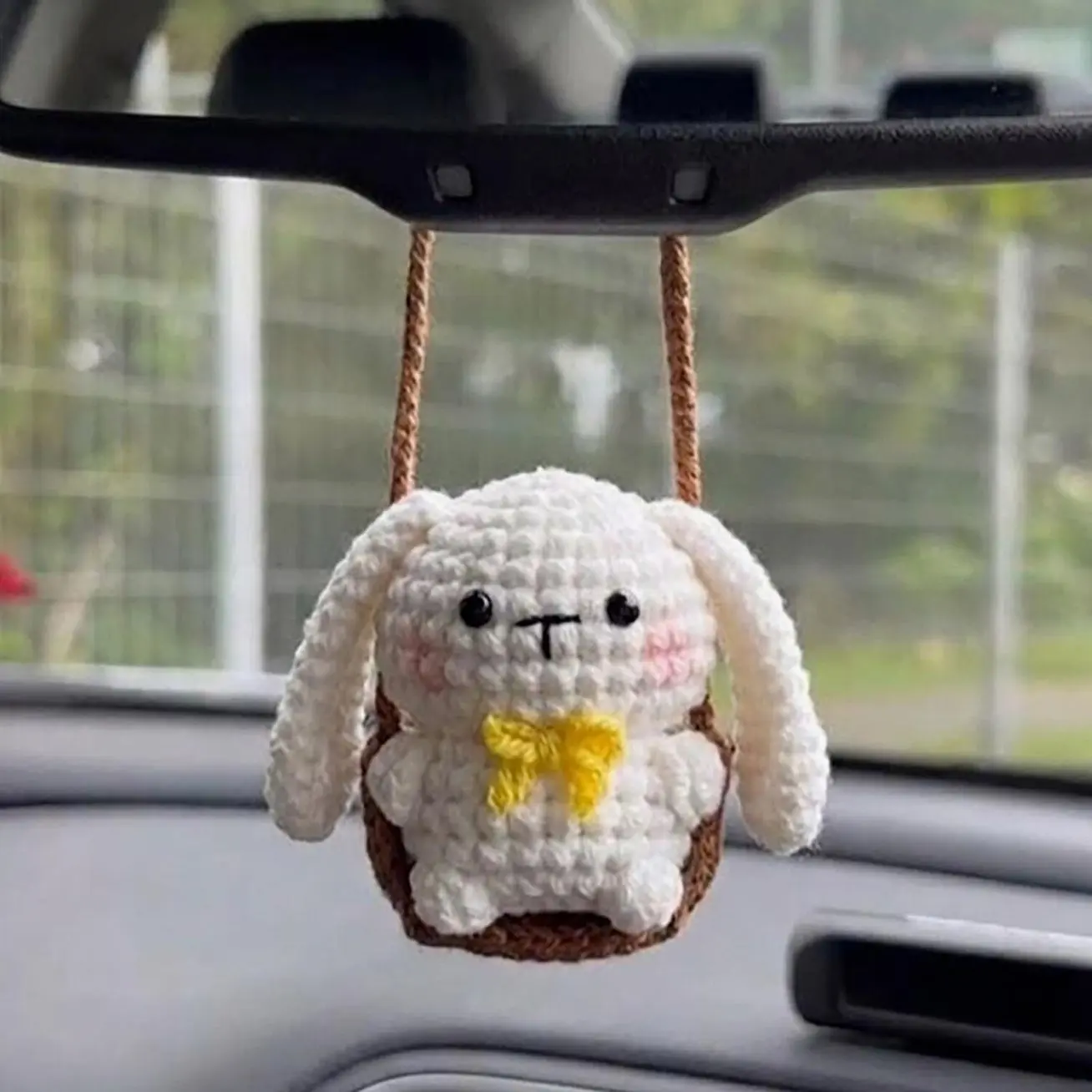 Crochet Car Hanging Animal Charm, Handmade Car Mirror Ornament, Cute Rearview Mirror Decor, New Driver Gift, Crochet Animal Wall Decor