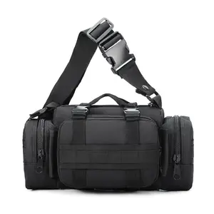 Black Multifunction Cycling Bike Bicycle Bag Waist Pack Shoulder Handlebar Bag Durable Oxford Fabric Black with Adjustable Straps and Multiple Pockets