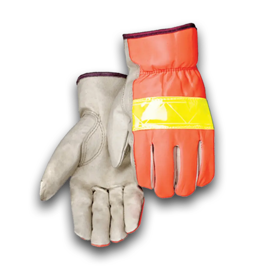 STAG 7000 Hi-Viz Golden Stag Pigskin Work Gloves - Leather Construction, 3M Reflective Back, Reflective Strips, Keystone Thumb, Tight-Fitting Shirred Elastic Back, High Visibility Protection, Enhanced Dexterity (Home Improvement & Work Safety Equipment)
