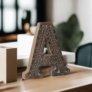 Vintage Gray Handmade Alphabet Letters(A to Z) & Number(0 to 9) Block