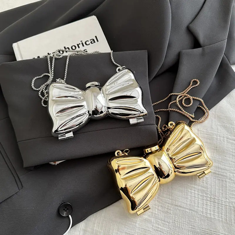 Women's Small Crossbody Bag with Magnetic Buckle, Shiny Acrylic Bow Shoulder Bags, Ideal for Christmas Party