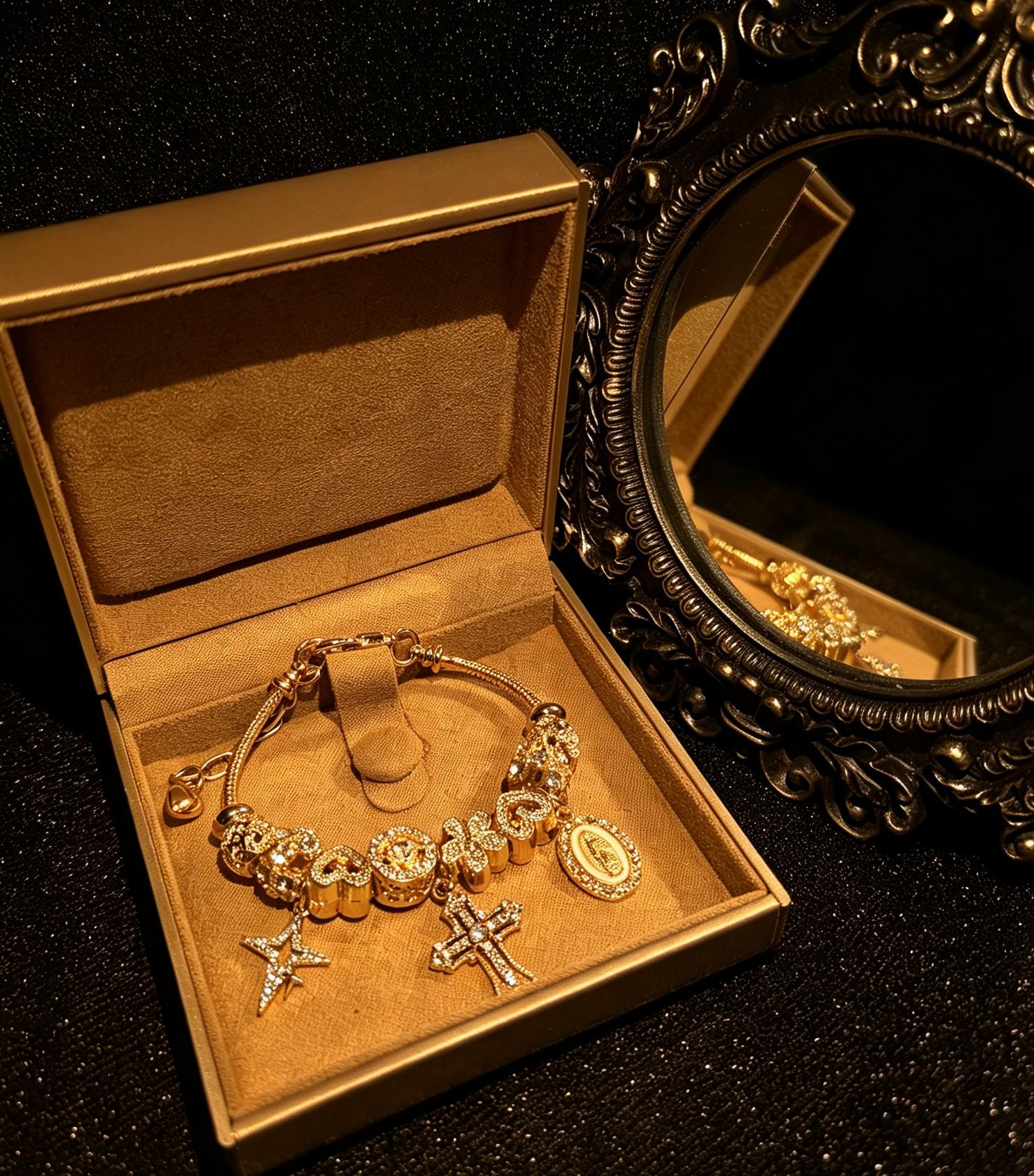 Vintage Gold Tone Cross Charm Beaded Bracelet, Rhinestone Star Heart Virgin Mary Pendant Snake Chain Bracelet Vintage Gold Tone Cross Charm Beaded Bracelet, Rhinestone Star Heart Virgin Mary Pendant Snake Chain Bracelet