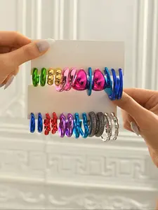 6 Pairs Colorful Creative Earrings Acrylic C-Shaped Mixed Colors Hoop Set, Exaggerated Ear Jewelry for Women and Girls
