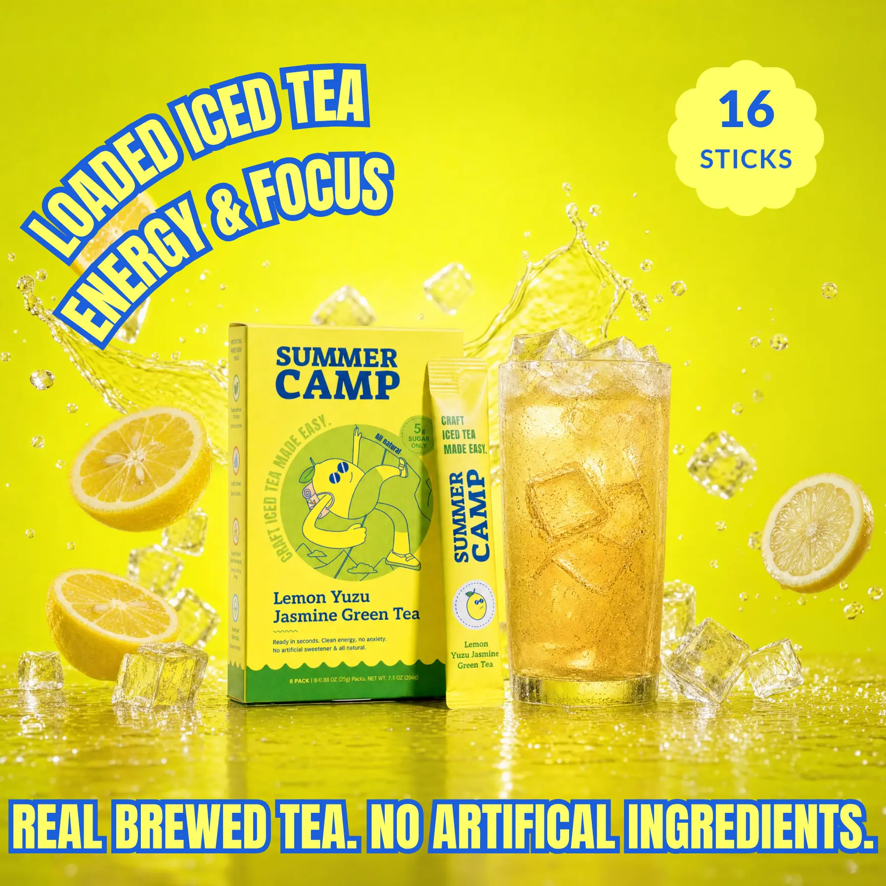 Summer Camp Loaded Tea 16Pk – Clean Energy + Focus | Liquid Concentrate, Real Brewed Tea, Natural Caffeine + L-Theanine, Low Sugar | 16 Servings