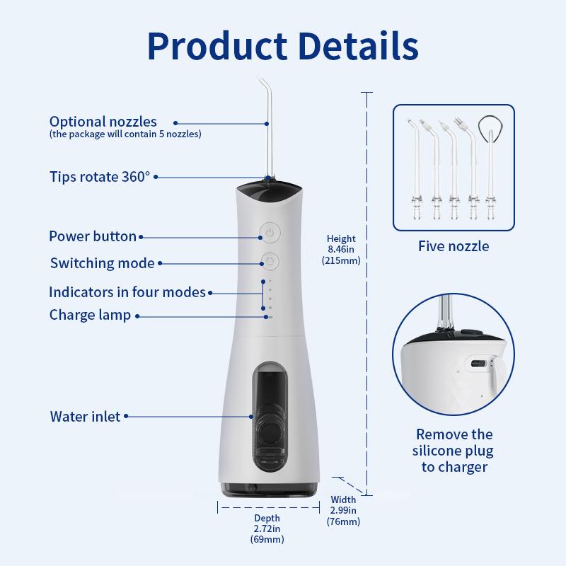 Wireless Portable Oral Irrigator - Water Flosser Includes 5 Nozzles Rechargeable  IPX7 Waterproof - Teeth Cleaning Water Flosser - Dental Care Kit | Portable Oral Care Product Ideal for Braces Wearers and Travel
