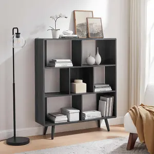Modway Transmit 7 Shelf Wood Grain Bookcase in Charcoal