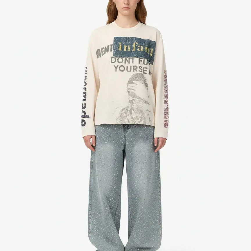 Whisper Women's Waffle Knit Graphic Print Sweatshirt, Casual Crewneck Style with Ribbed Long Sleeves for Everyday Wear, Knitwear, Fit