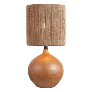 Abram 22.75" Rustic Bohemian Resin/Metal Round Table Lamp with Paper Rope Shade