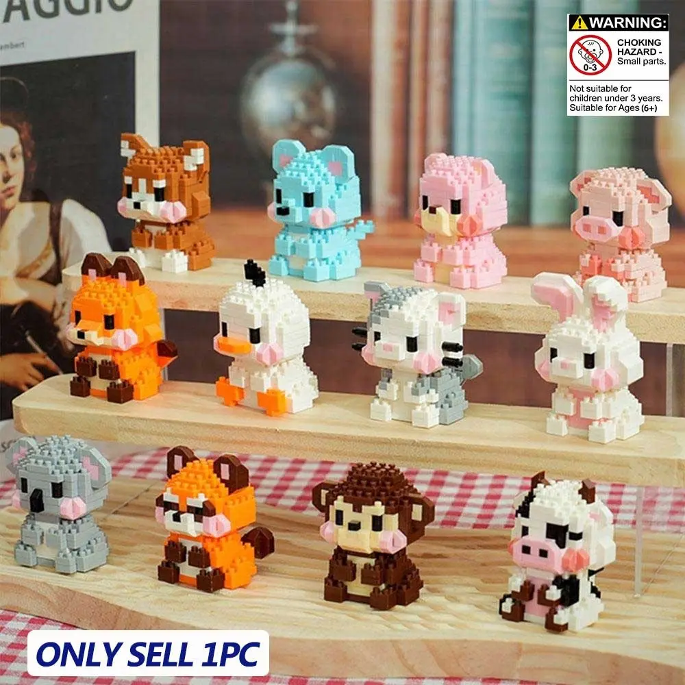 Mini Cute Fox, Lion and Sheep Animal Building Blocks Puzzle Toy, Educational Kids Desk Decor, Birthday Gift, Creative Building Block