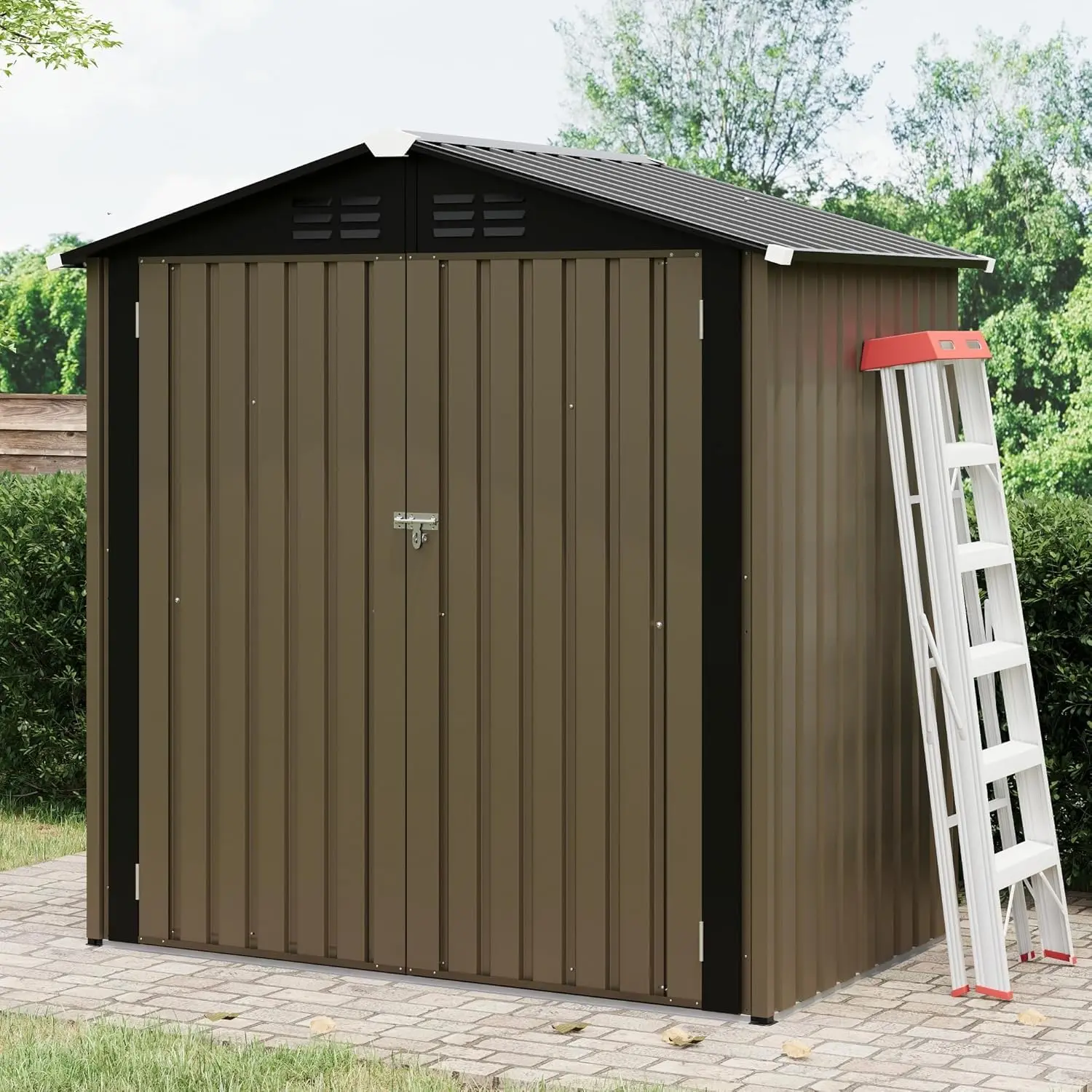 🔒 6x4 FT Waterproof & Rustproof Metal Storage Unit – Lockable Double Doors, Gable Roof – Secure Storage for Garden Tools, Bikes & Patio Equipment! 🚲