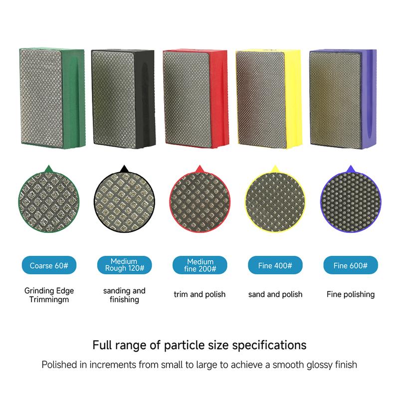LOZLIN 5PCS Diamond Hand Polishing Pads 60-600# Grit with Foam Backing Wet/Dry Sanding Blocks for Tile Stone Marble Ceramics Glass Wood High Hardness Abrasive