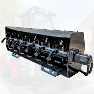 70" Hydraulic Rotary Tiller Attachment Skid Steer Heavy Duty For Low Flow Machines Bobcat, 6" Tilling Depth, Suitable For Spring Farming Operations, Including Loosening, Revitalizing Farmland Soil, Turning Over The Land., Soil Cultivator, USA Stock